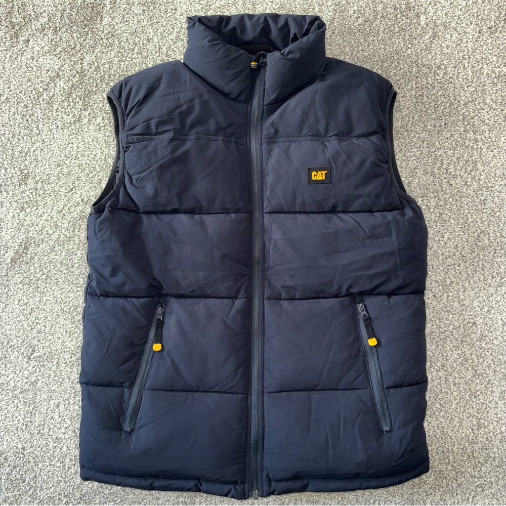 Men’s Navy CAT Workwear Arctic Zone Quilted Full Zip Pockets Puffer Vest Size M